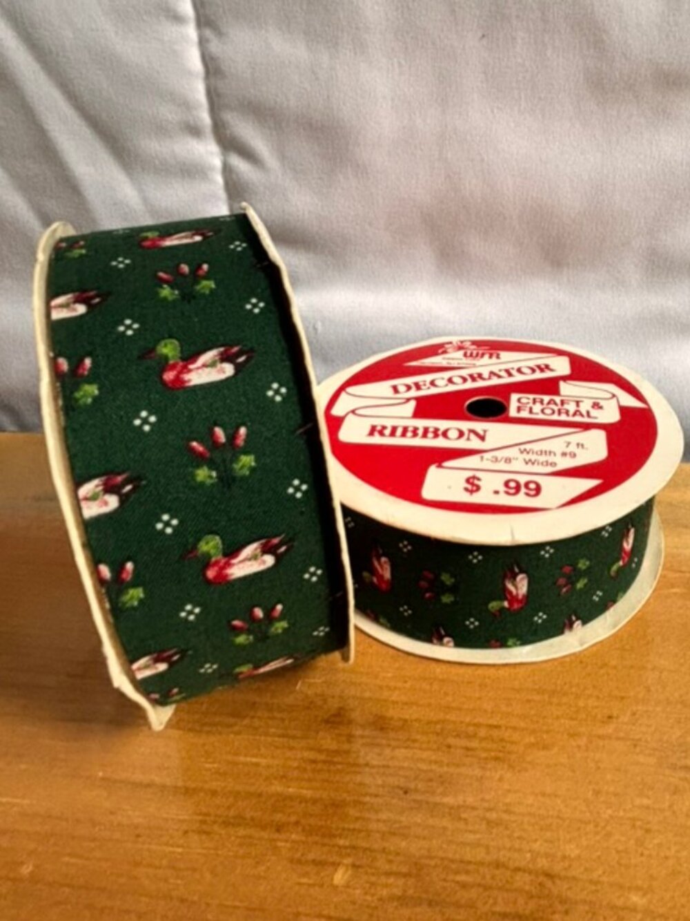 Vintage lot of 2 WFR Craft & Floral Novelty print farbric ribbon ducks